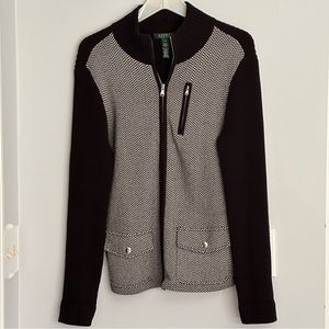 Lauren Womens Sweater Sz Medium Black& White herringbone design VGC